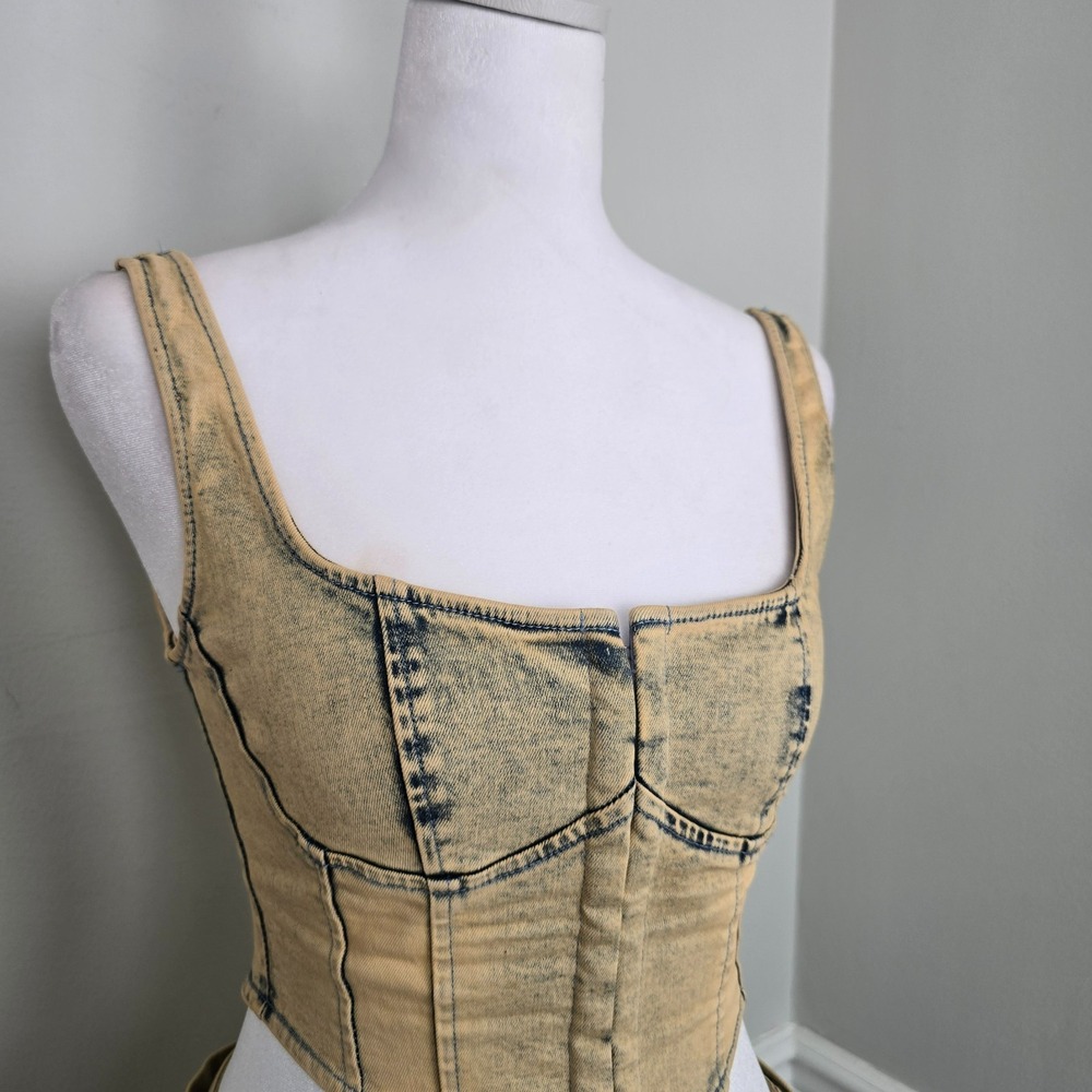 Cherie Los Angeles Womens Denim Crop Corset Skirt Set Small Y2K Chic Streetwear - Picture 7 of 10